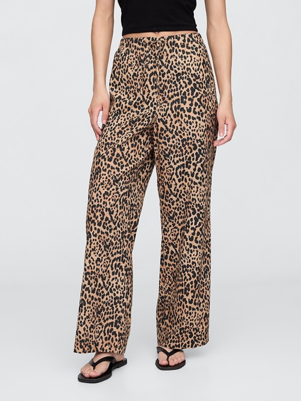 Gap Linen Blend Pull On Wide Leg Pant - Leopard